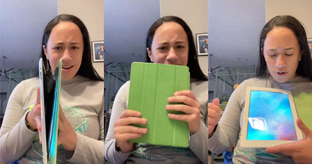 woman holding an ipad