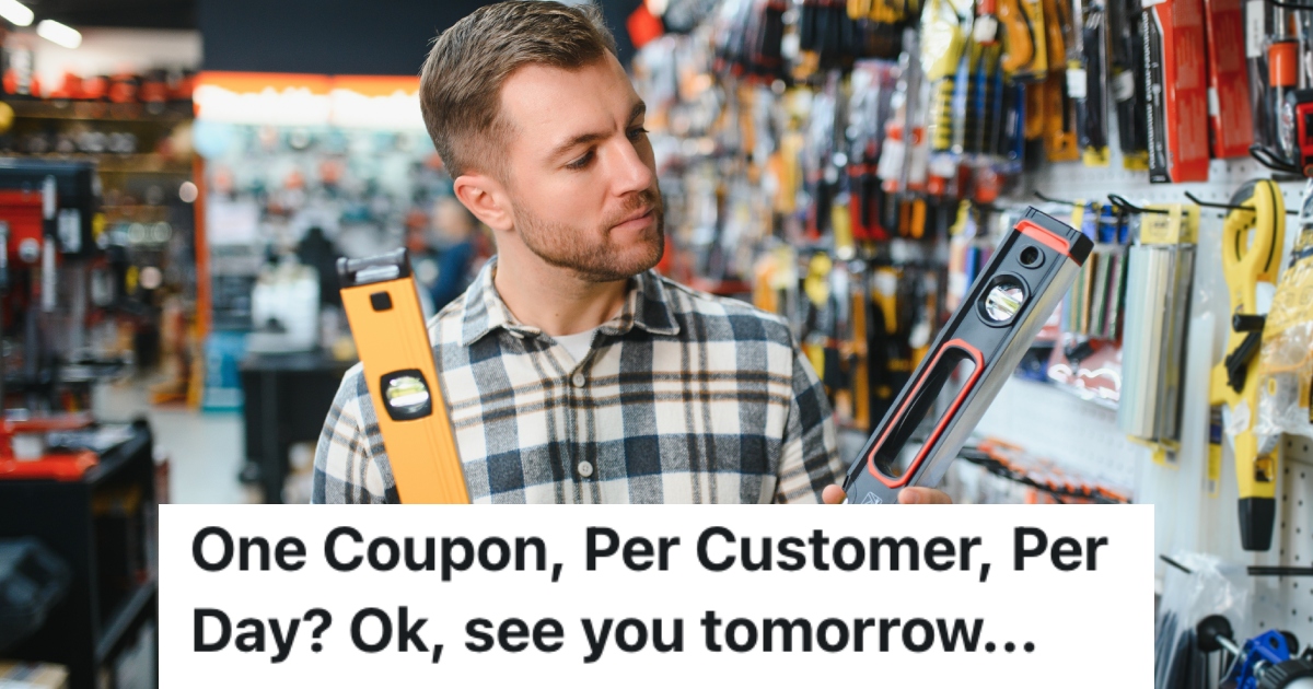 A Hardware Store Customer Was Told He Could Only Use One Coupon Per Day, So He Decided To Use One Every Day Of The Week man in a hardware store