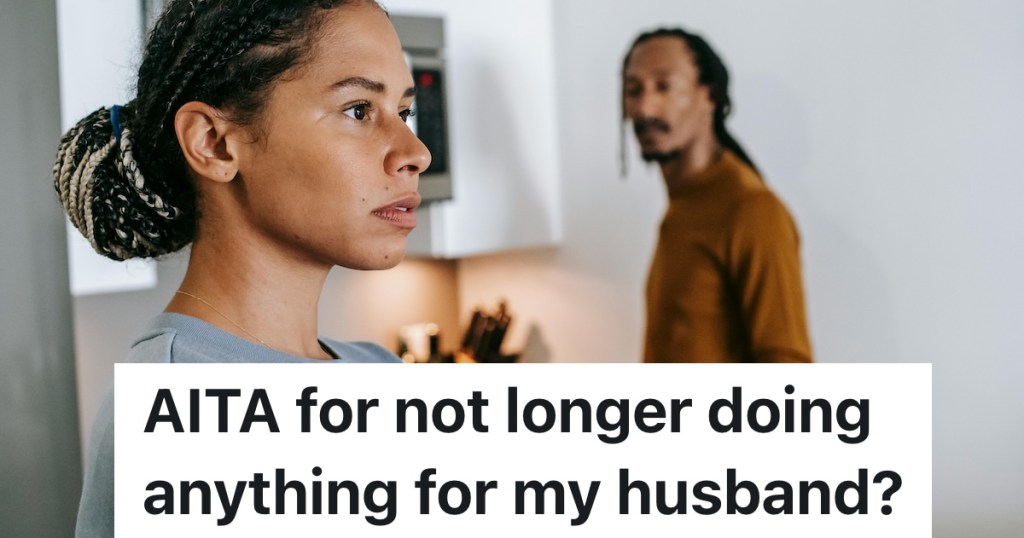 wife angry at husband in background