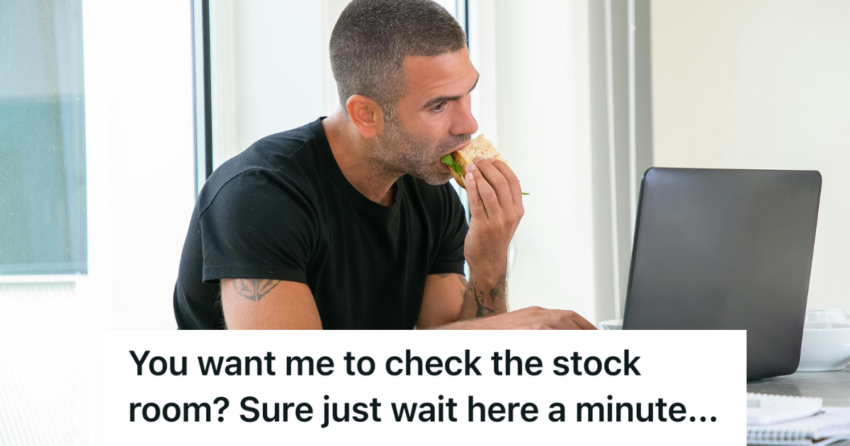 man eating sandwich on lunch break