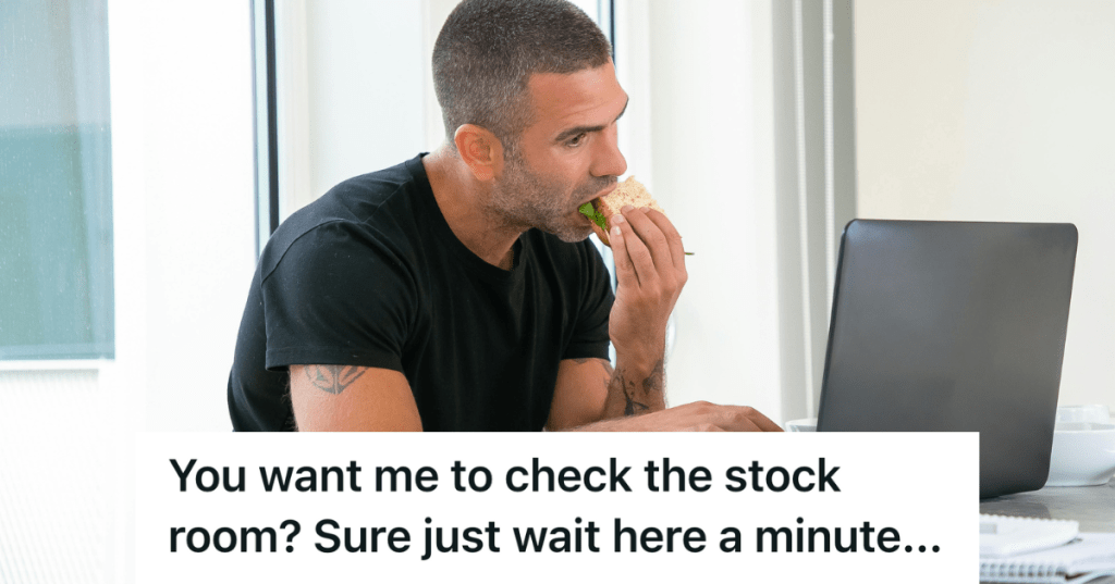man eating sandwich on lunch break