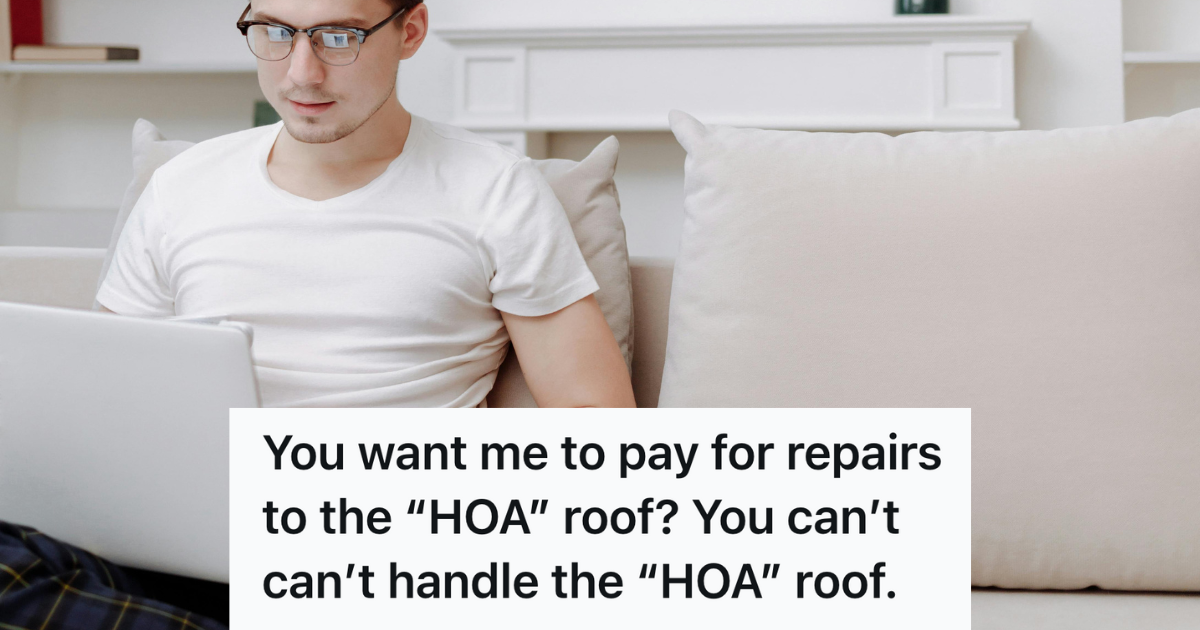 Homeowner Took On A Corrupt HOA Over Roof Repairs, So He Bought Their Domain Names And Put A Price Tag On Payback man sitting on the couch with his laptop