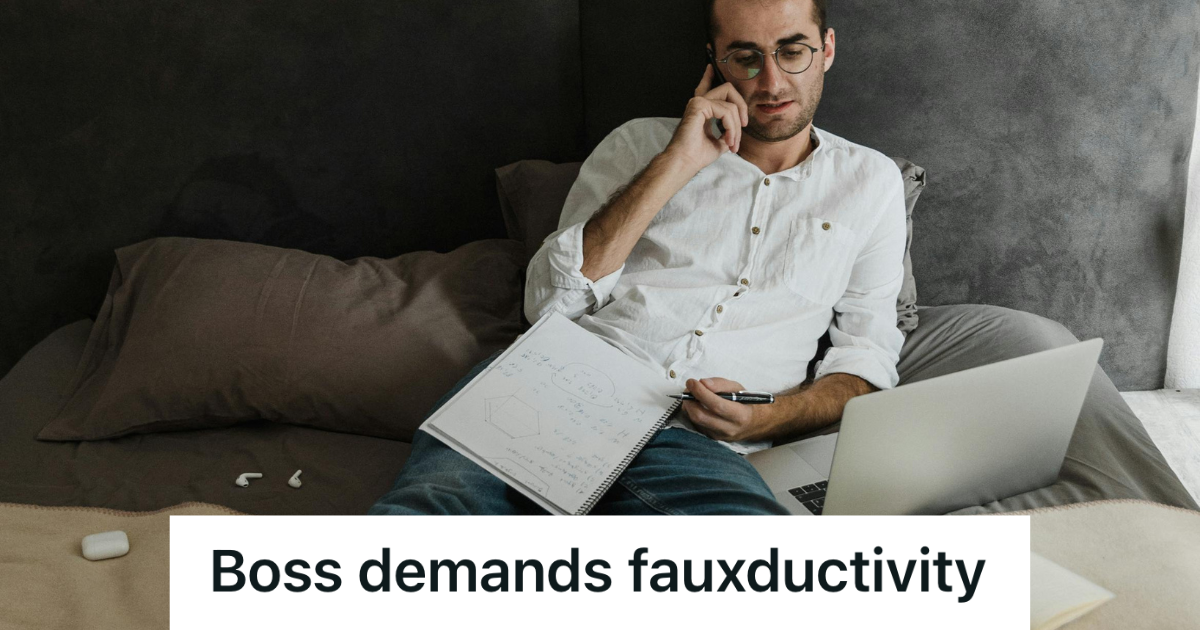 man working from home in bed