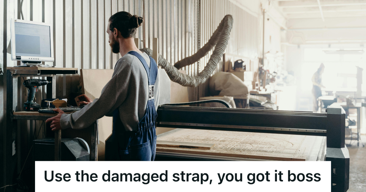 Cautious Factory Employee Flagged A Damaged Safety Strap, But When The Manager Forced Him To Use It Anyway, The Strap Snapped And The Boss Got Fired man working in a factory assembly line