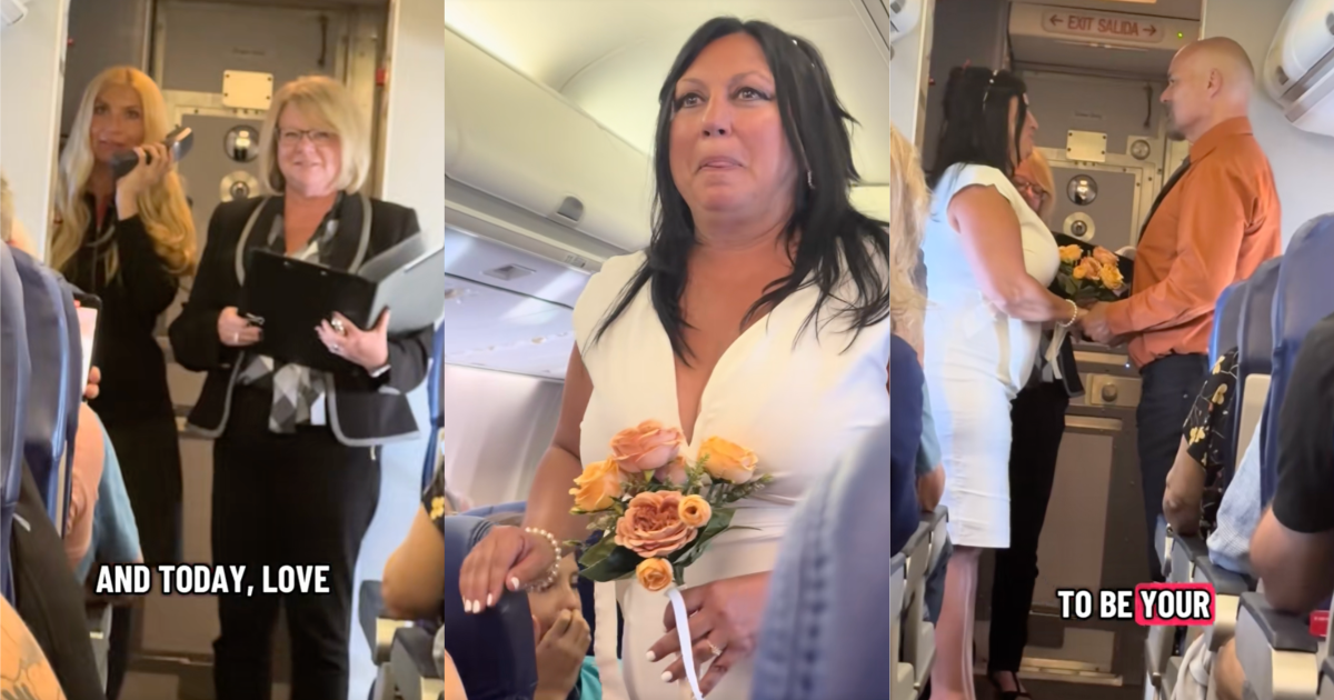 couple getting married on a plane