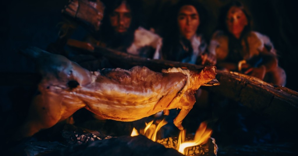 Ancient humans eating meat