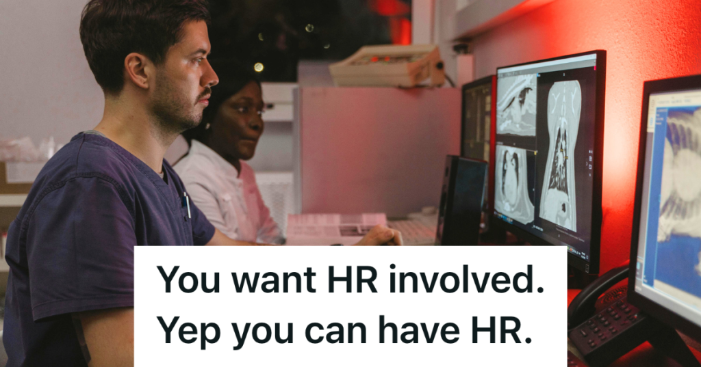 nurse examining a set of xrays