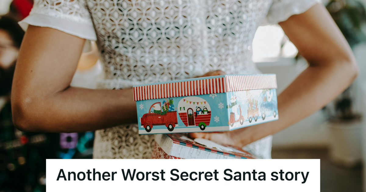 Workplace Secret Santa Exposed A Power Imbalance Between Boss And Employee, So Holiday Cheer Turned Into A Lasting Resentment person holding secret santa behind her back