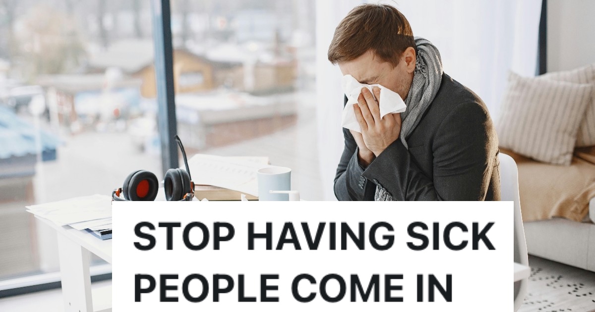 man at work blowing his nose