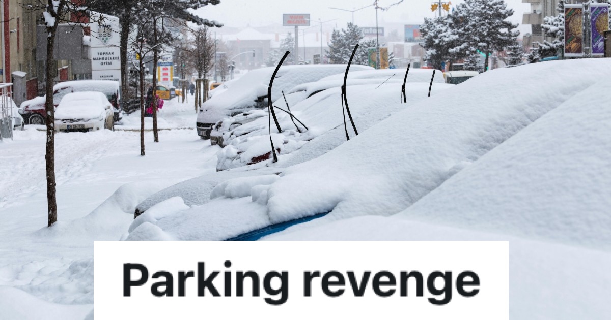 They Spent Hours Shoveling Snow With A Broken Shovel, Only For This Jerk To Steal Their Parking Spot cars covered in snow