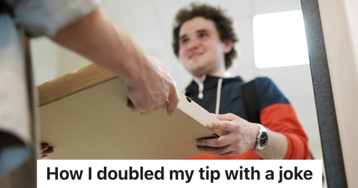 happy pizza delivery guy