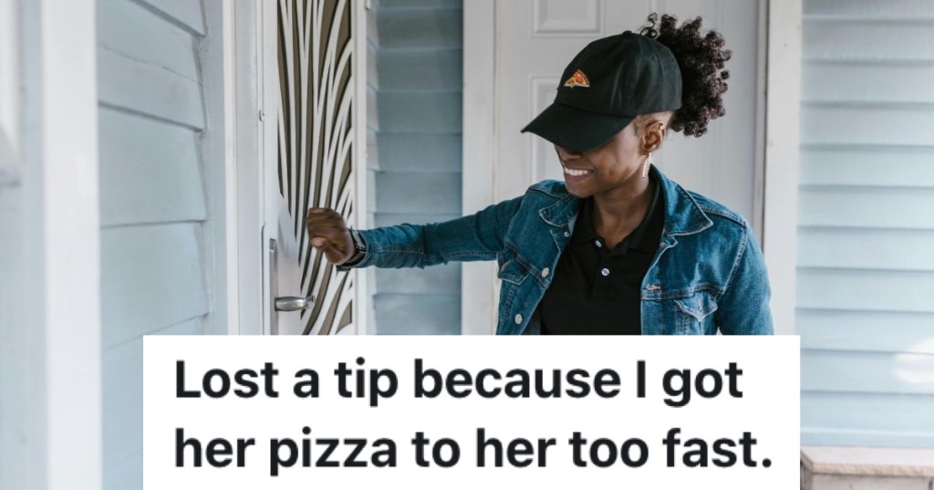 pizza delivery woman knocking on door