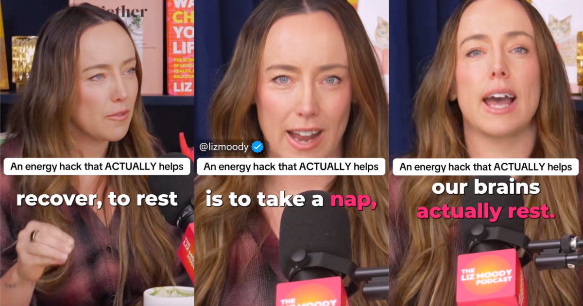 We are essentially never letting our brains actually rest. A Podcast Host Shared A Life Hack About How To Restore Your Energy More Efficiently woman hosting a podcast