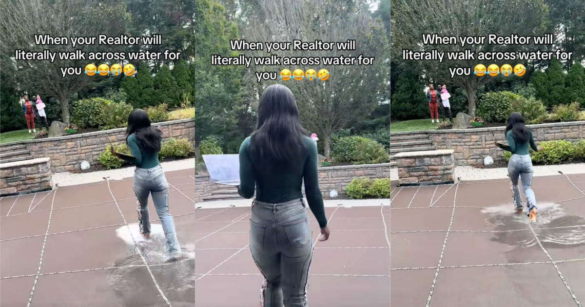 woman walking across a pool