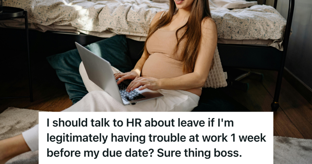 pregnant woman typing on laptop