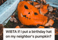 Tenant Got Tired Of A Neighbor Breaking HOA Rules By Leaving A Rotting Pumpkin On The Porch For Over A Year, So She Contemplated Sending A Message By Putting A Birthday Hat On It