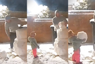 A Ring Camera Captured The Moment A Father Helped His Daughter Build The Perfect Snowman