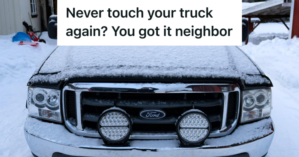 snow covered ford truck