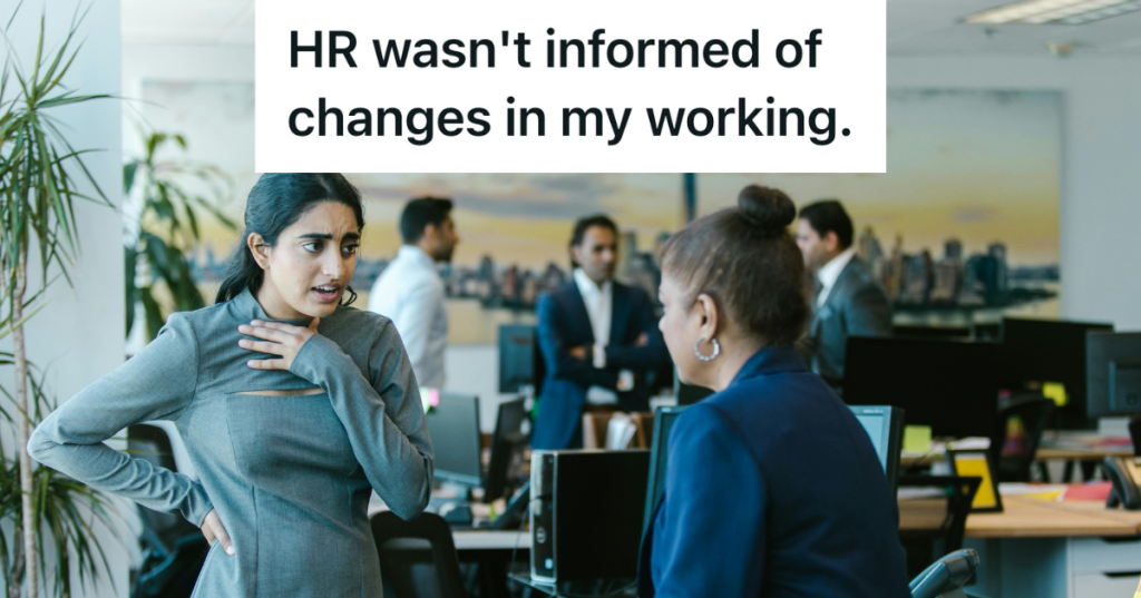 two women talking in corporate office