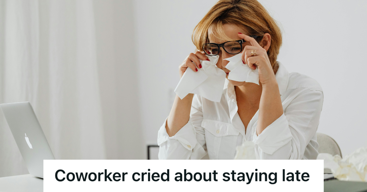 woman crying at her desk