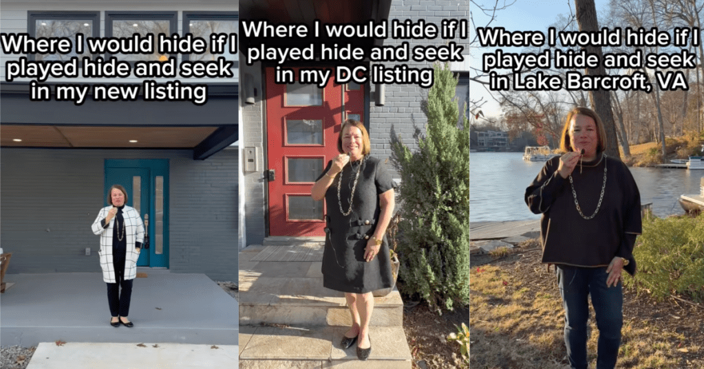 woman in front of a house