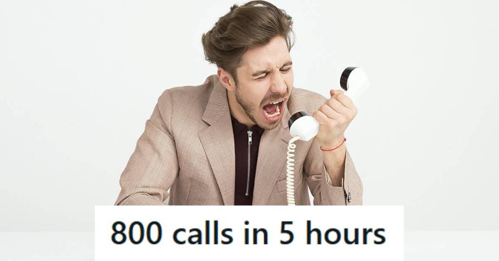 Man fed up with hang up calls yelling into the receiver