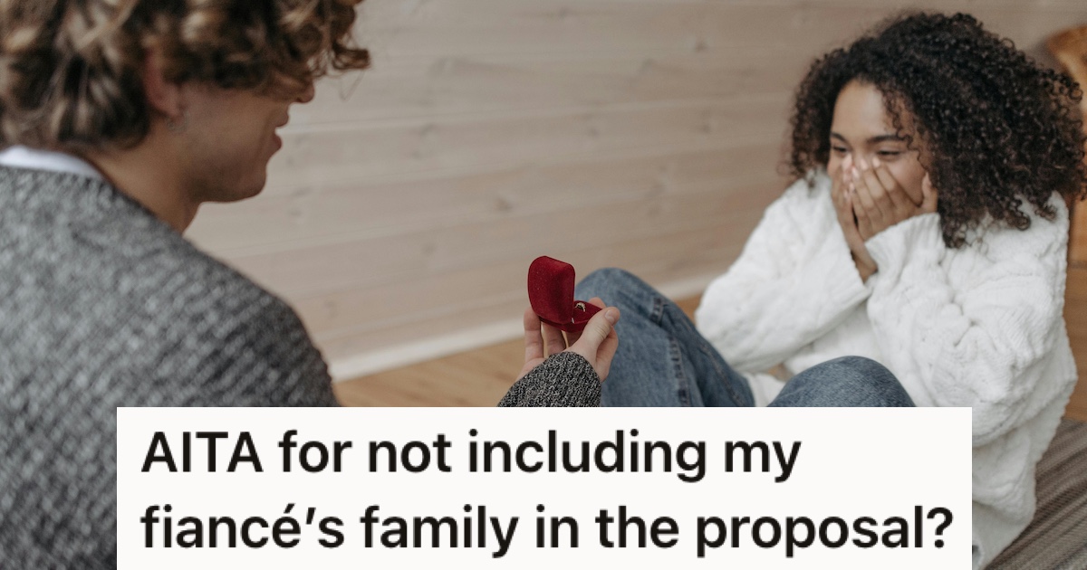 Man Tried His Best To Include His Fiancées Family In The Proposal, But They Refused To Cooperate, So Now Theyre Trying To Turn Her Against Him A man holding a ring box toward a woman