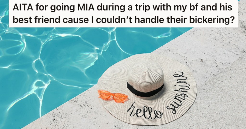 A sunhat and sunglasses by a pool