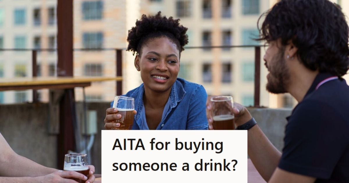 Man and woman drinking on patio