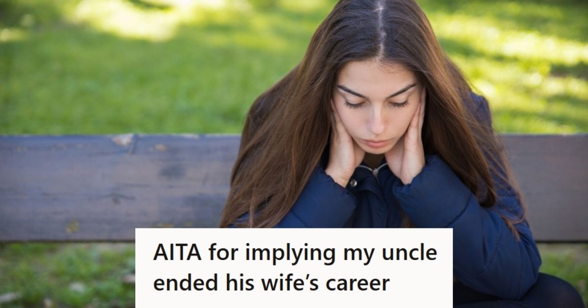 Womans Aunt Used To Be An Actress And A Singer But Quit When She Got Married To Her Uncle, So She Asked Him If He Is Aware That He Contributed To Her Giving Up Everything Pensive woman sitting on bench outside