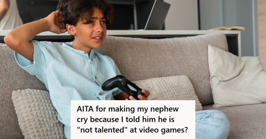 Boy playing videogames and looking confused