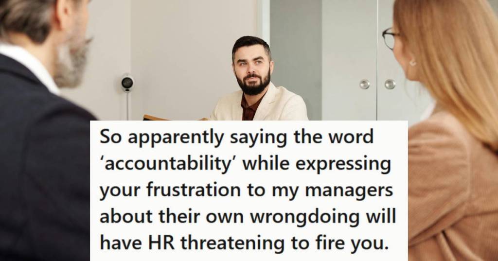 Man sitting in a meeting with his manager and HR