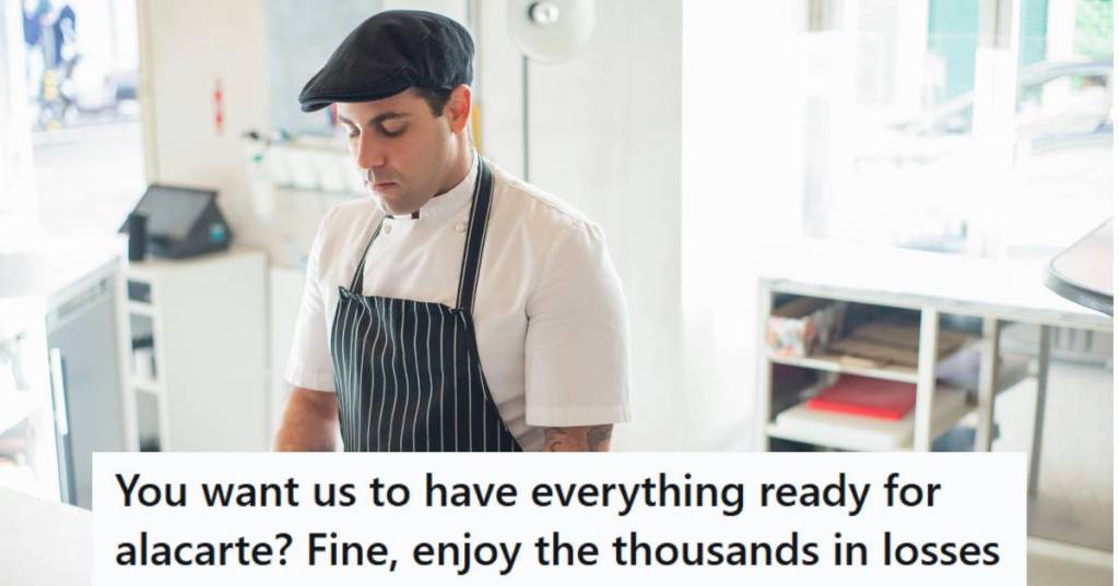 Chef trying to prep some food before the kitchen opens