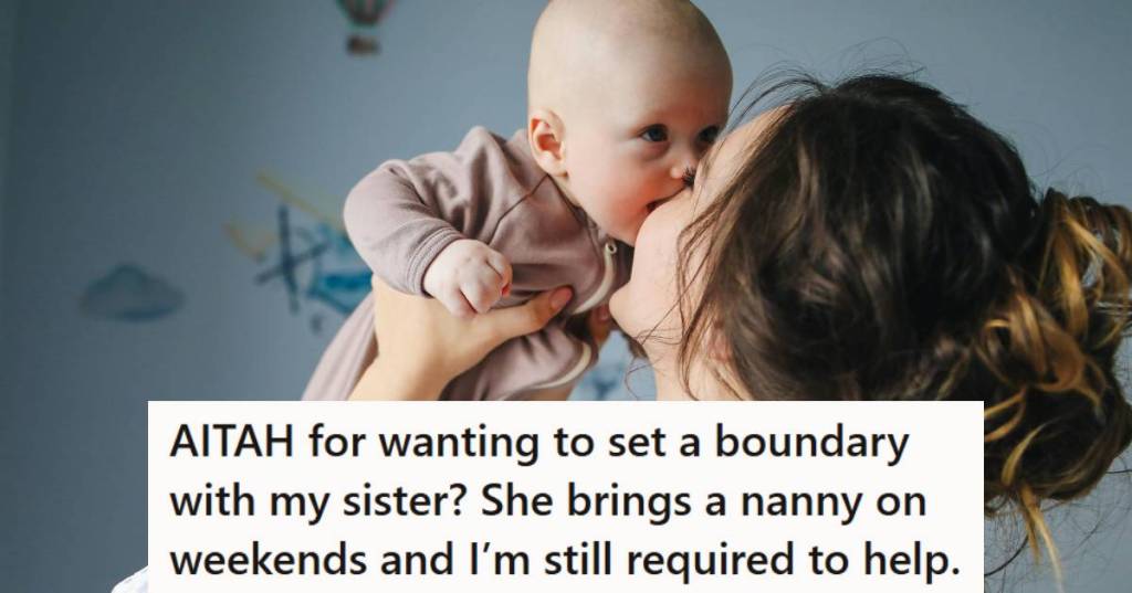 Aunt holding her baby niece up in the air, getting a kiss