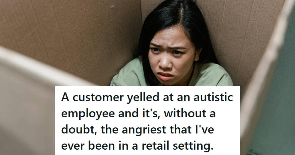 Autistic woman hiding in a cardboard box