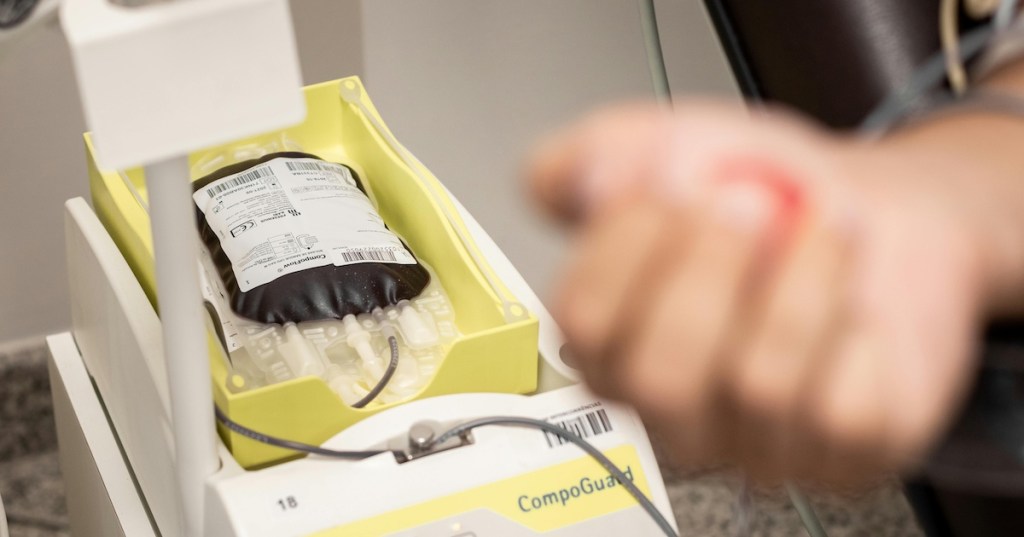 A bag of blood being donated