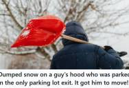Apartment Tenant Dug His Girlfriend’s Car Out Of An Unplowed Lot, And She Still Couldn’t Leave Because A Rude Driver Parked In The Only Exit, So He Dumped Snow On The Hood