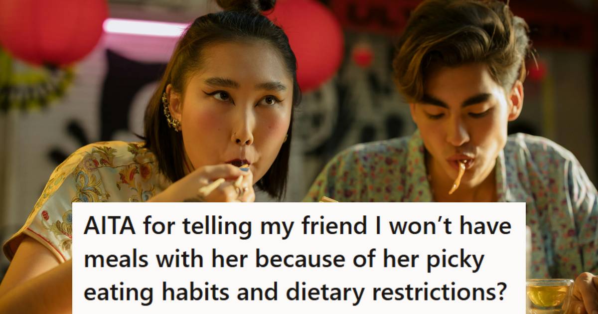 Asian woman eating food with her boyfriend