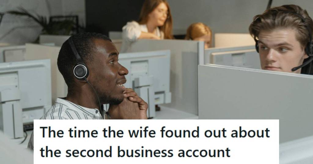 Call center employee sharing some juicy drama with his neighbor