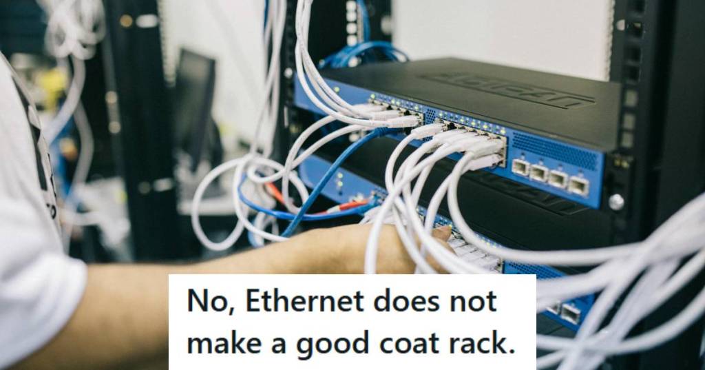 Man starting to trace an ethernet cable that's not working