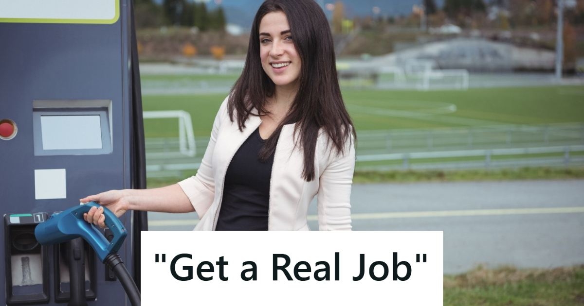 Woman smiling at gas station