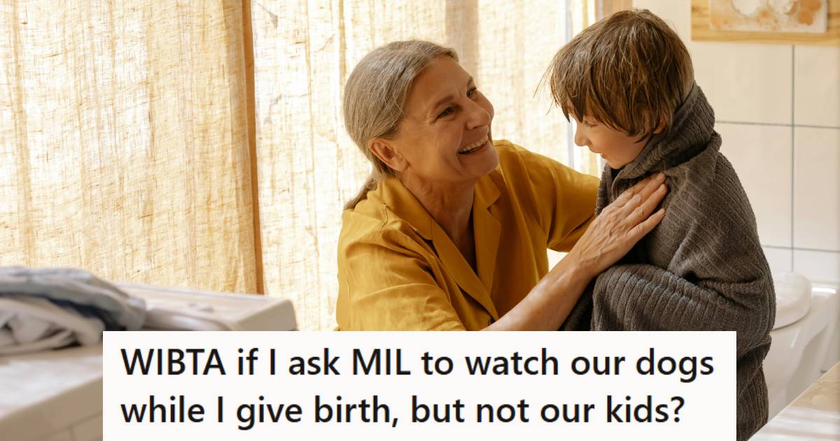 Grandma drying her young grandson off after going swimming