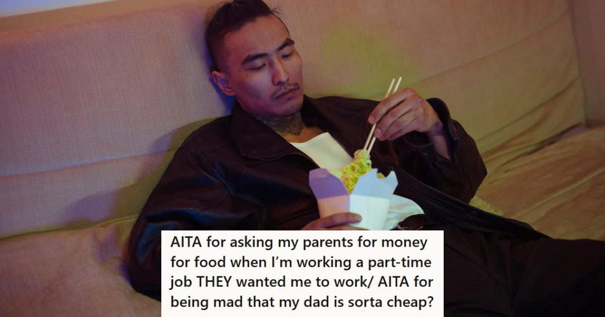 Lazy man on couch eating food