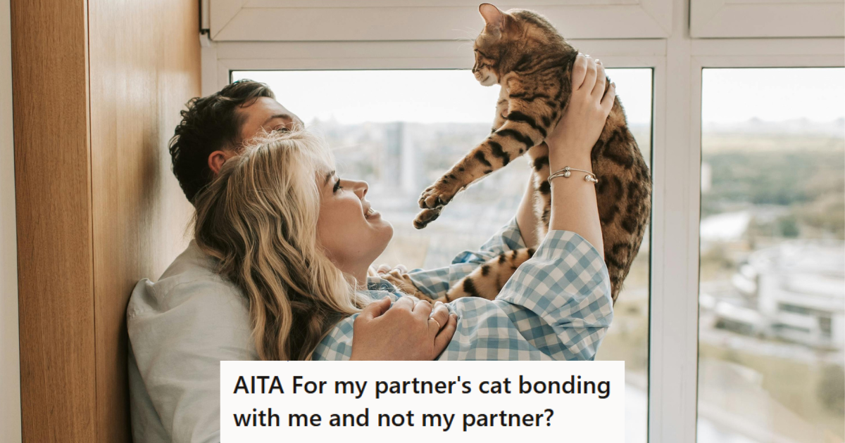 Man and woman playing with their cat