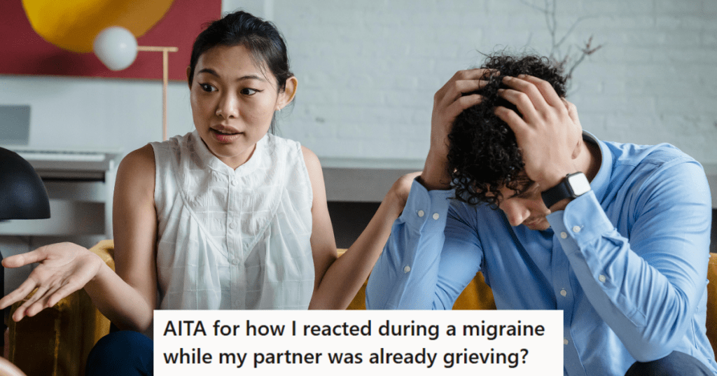 Man holding his head while woman argues