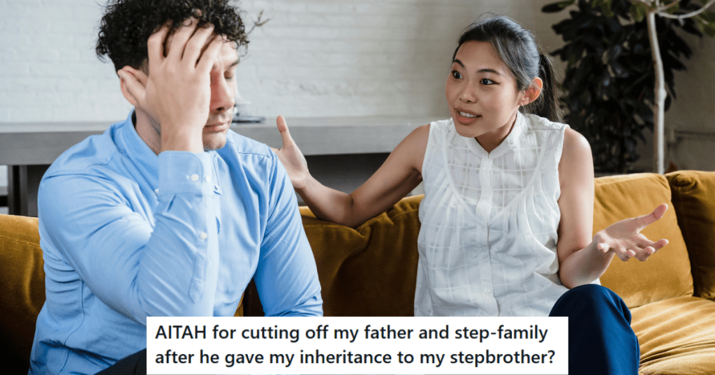 man in blue shirt and woman in white shirt arguing