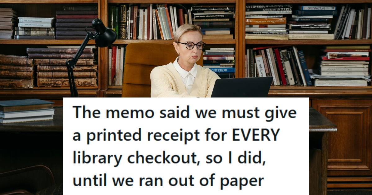 Librarian reading a memo at her desk