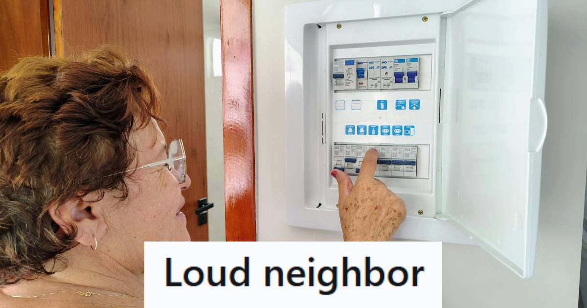 Older woman turning off the breaker to her neighbor's apartment.