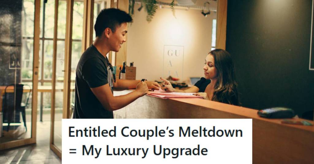 Gay man checking into a hotel and being polite to the clerk who just got yelled at by another guest