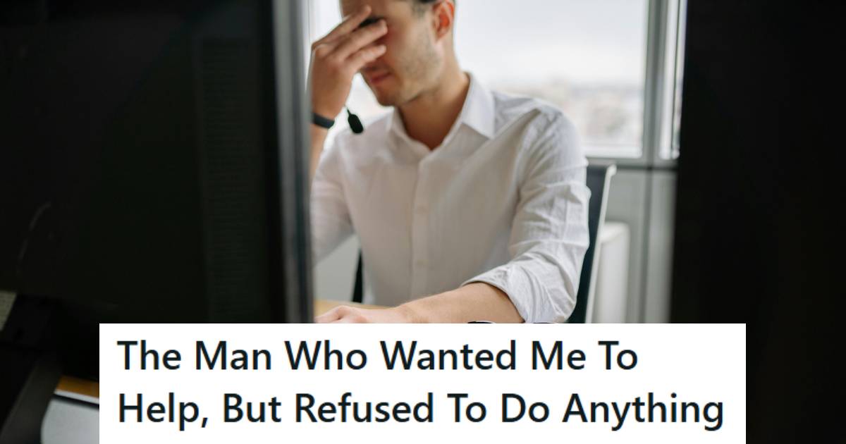 Man rubbing his eyes at a call center computer because customers can be rude